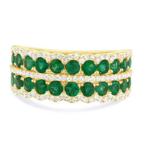 14 Karat Yellow Gold Emerald and Diamond Band
