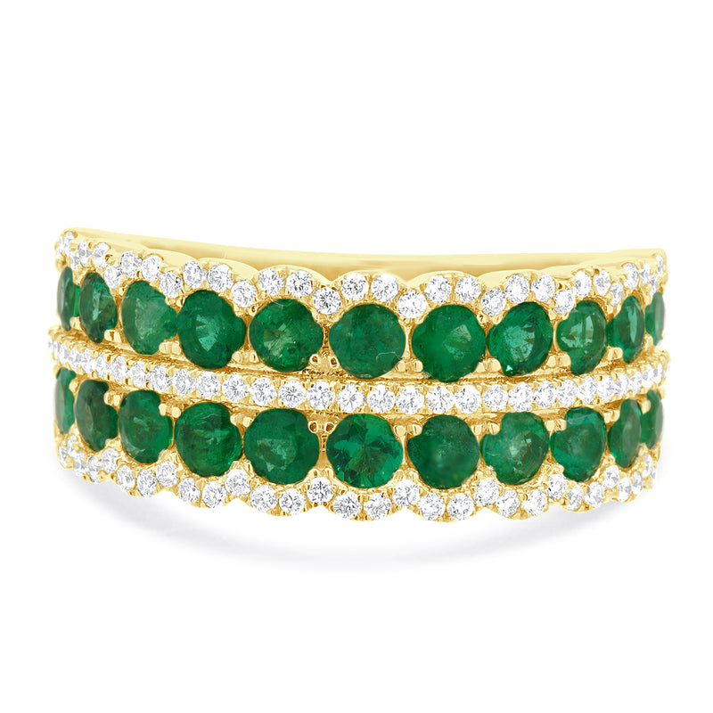 14 Karat Yellow Gold Emerald and Diamond Band