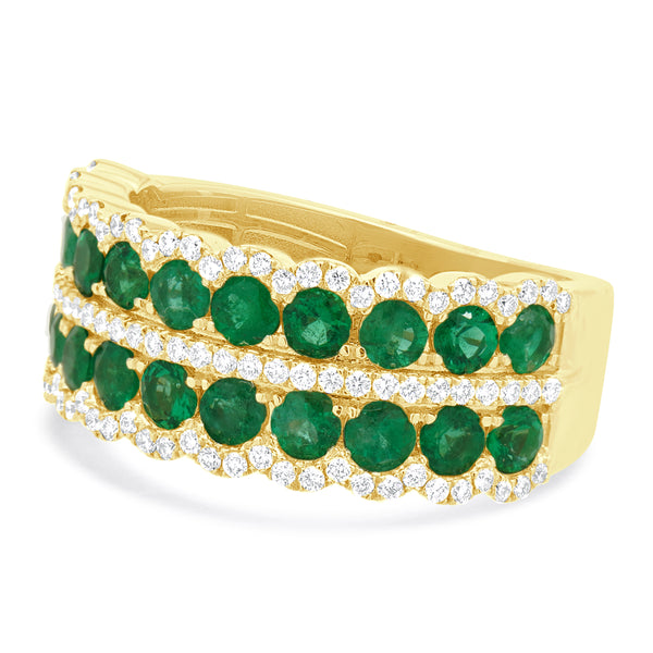 14 Karat Yellow Gold Emerald and Diamond Band