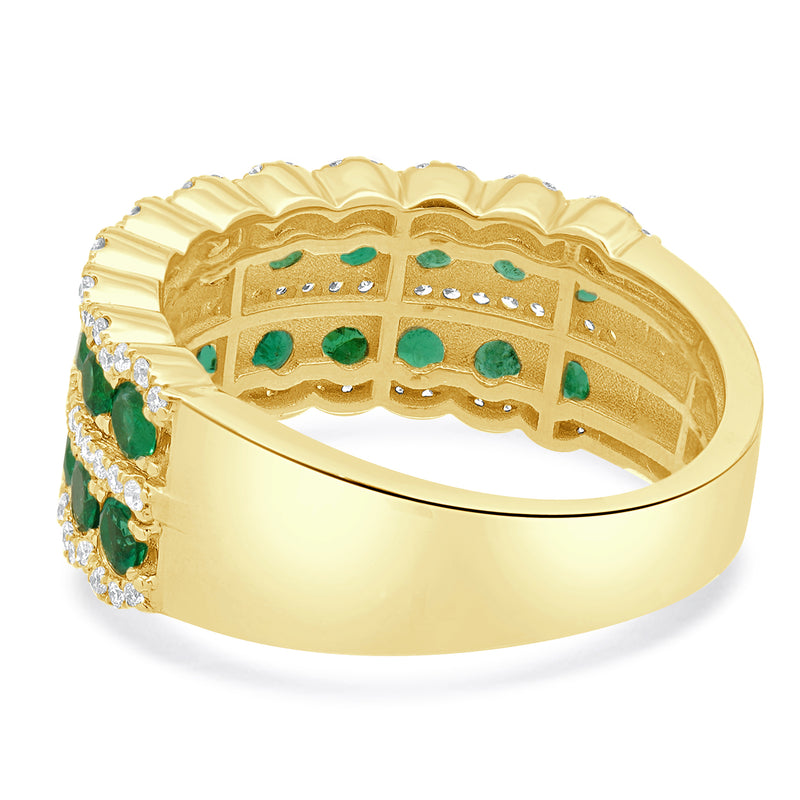 14 Karat Yellow Gold Emerald and Diamond Band