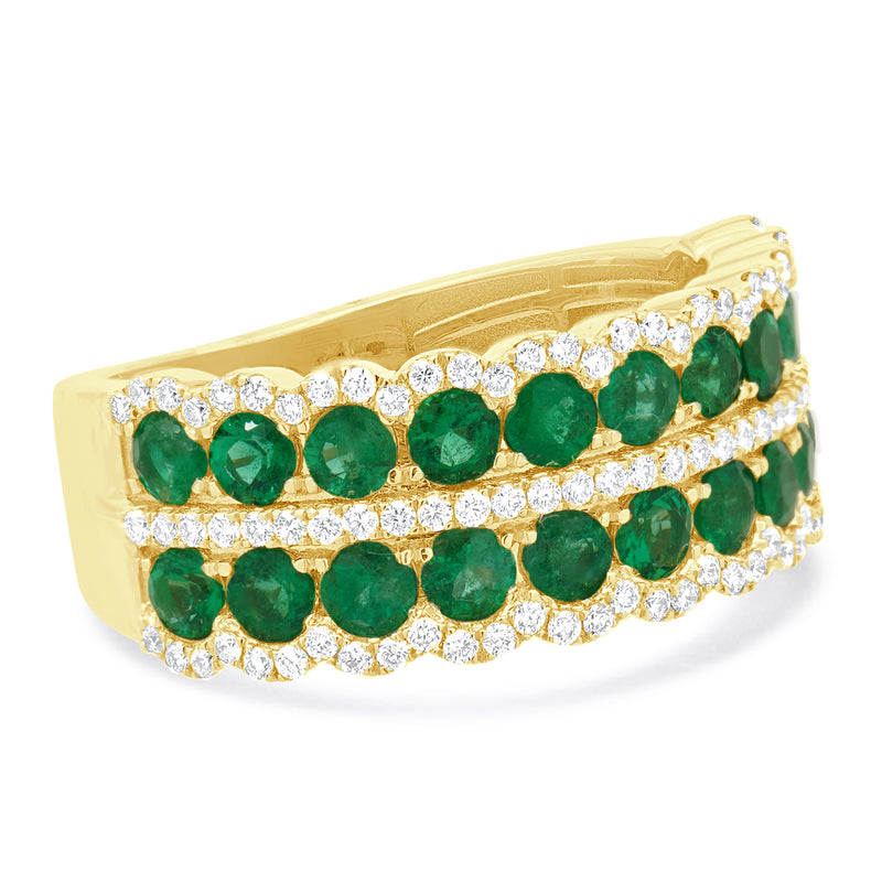 14 Karat Yellow Gold Emerald and Diamond Band