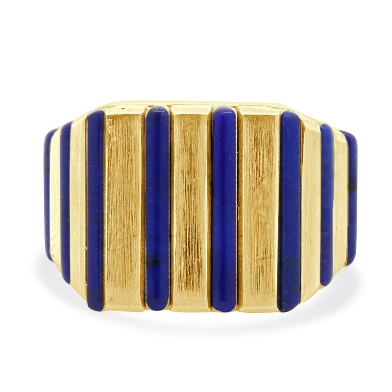 18 Karat Yellow Gold Lapis Inlay Gents Ring