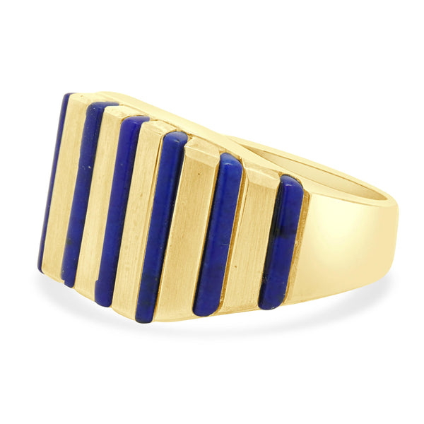 18 Karat Yellow Gold Lapis Inlay Gents Ring