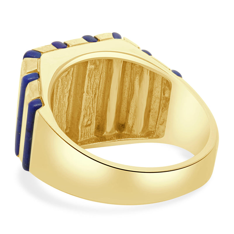 18 Karat Yellow Gold Lapis Inlay Gents Ring