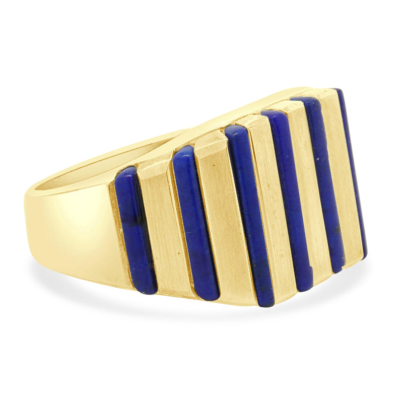 18 Karat Yellow Gold Lapis Inlay Gents Ring