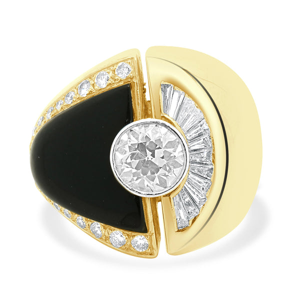 18K Yellow Gold Diamond and Onyx Men’s Ring