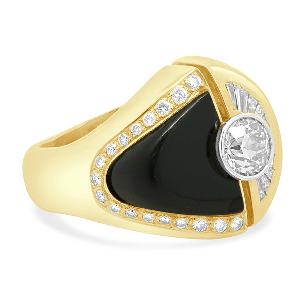 18K Yellow Gold Diamond and Onyx Men’s Ring