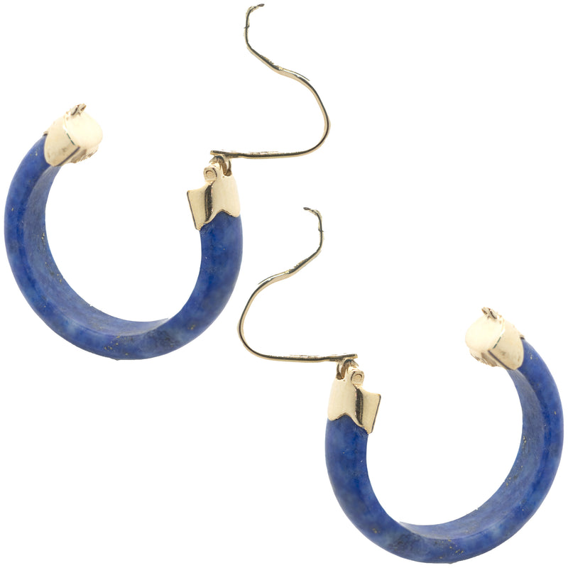 14 Karat Yellow Gold Lapis Hoop Earrings