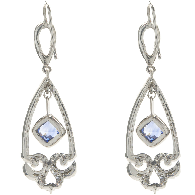 14 Karat White Gold NO HEAT Sapphire and Diamond Drop Earrings