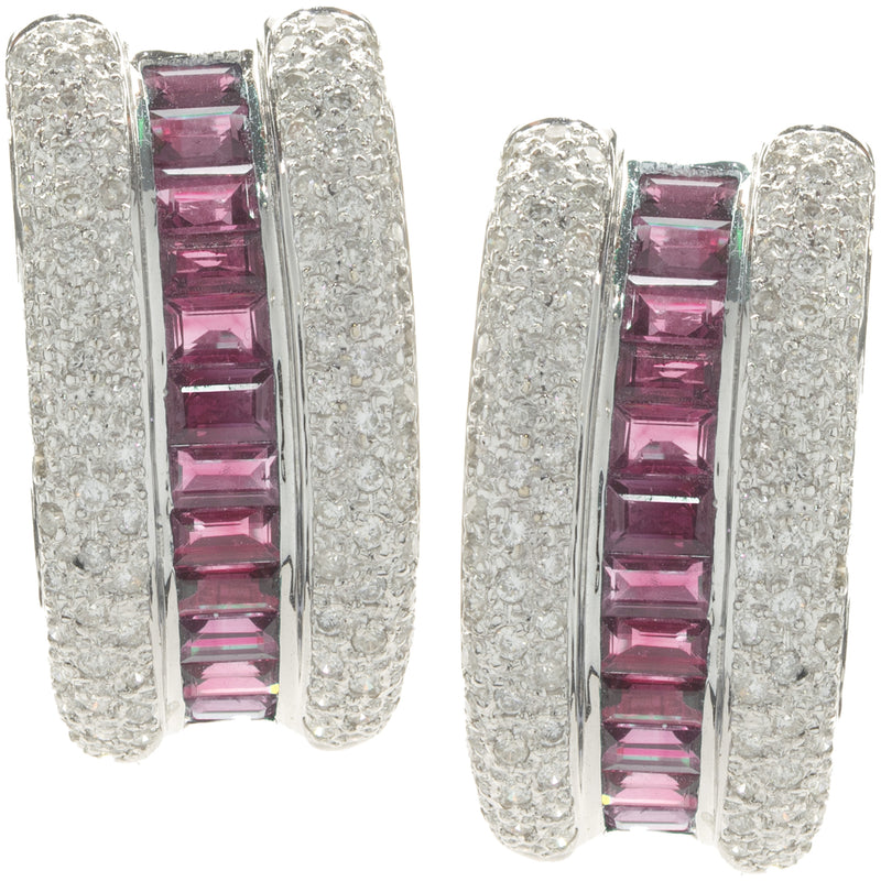 18 Karat White Gold Pave Diamond and Ruby Earrings