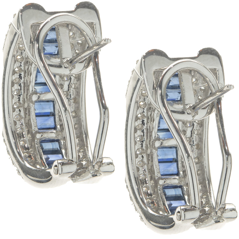 18 Karat White Gold Pave Diamond and Sapphire Earrings