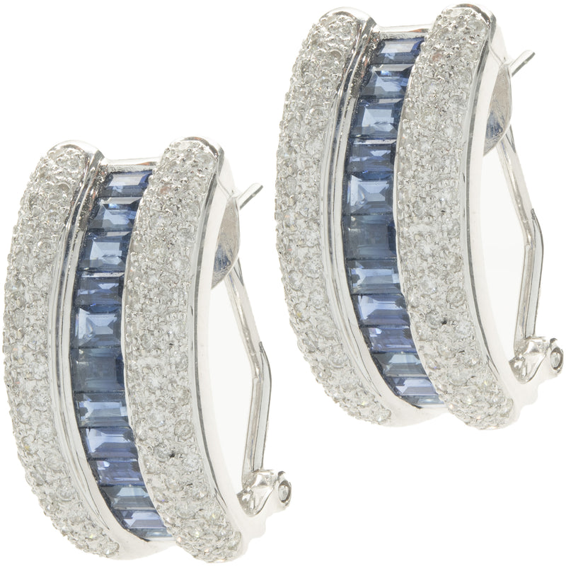 18 Karat White Gold Pave Diamond and Sapphire Earrings