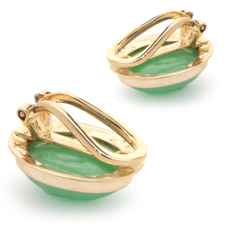 14 Karat Yellow Gold Bezel Set Jade Earrings
