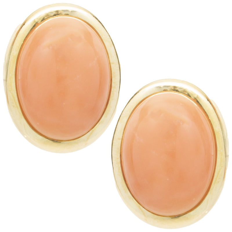 14 Karat Yellow Gold Bezel Set Coral Earrings