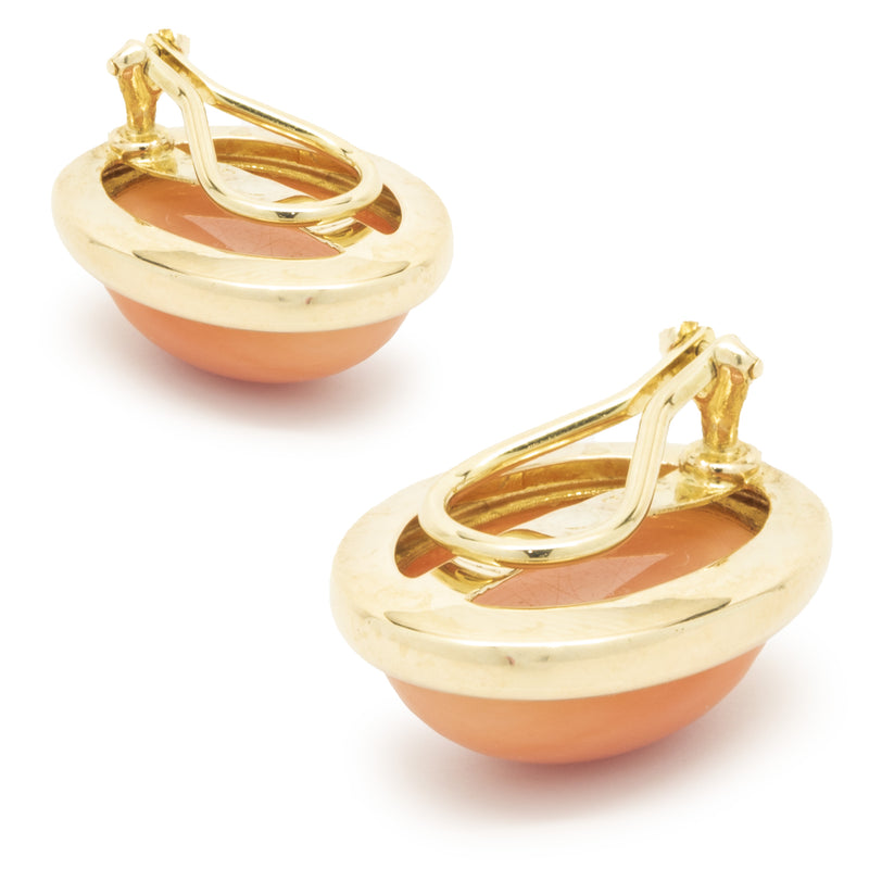 14 Karat Yellow Gold Bezel Set Coral Earrings