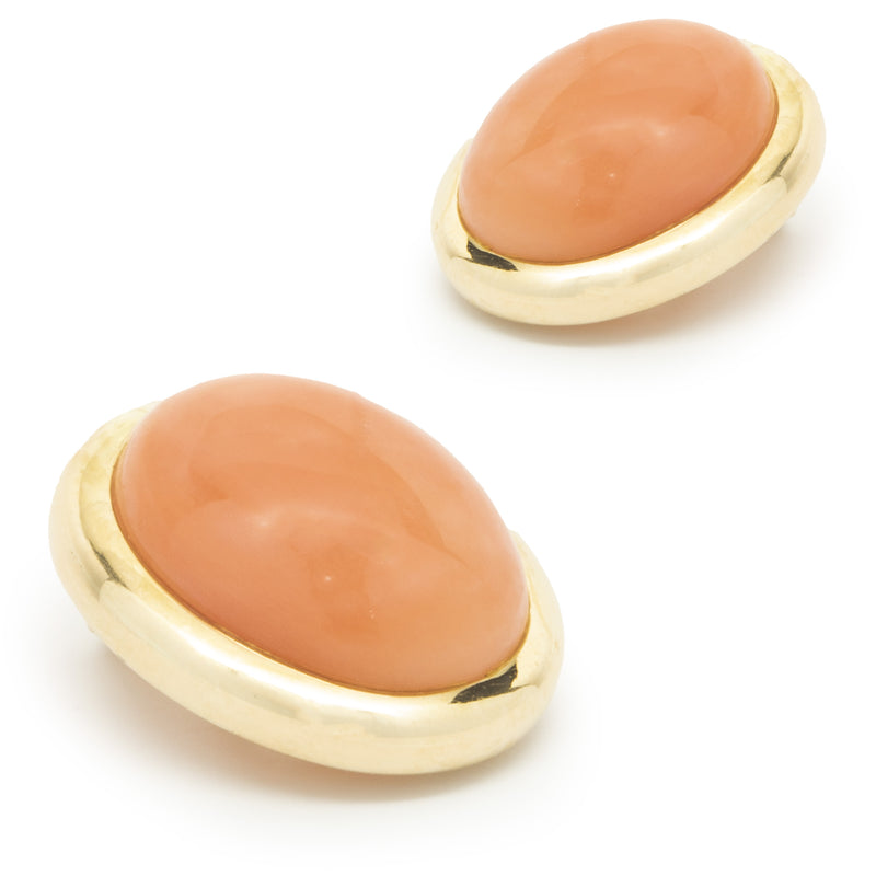 14 Karat Yellow Gold Bezel Set Coral Earrings