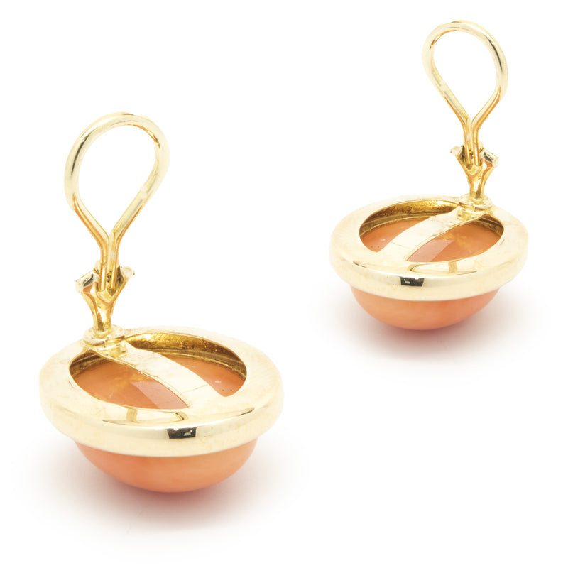 14 Karat Yellow Gold Bezel Set Coral Earrings