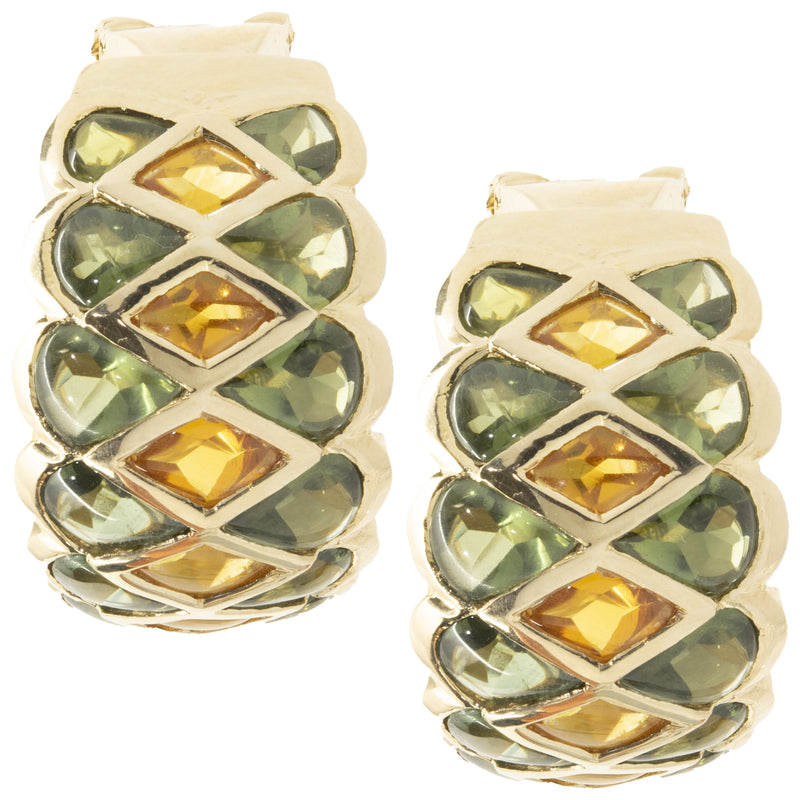 14 Karat Yellow Gold Green Quartz and Citrine Earrings
