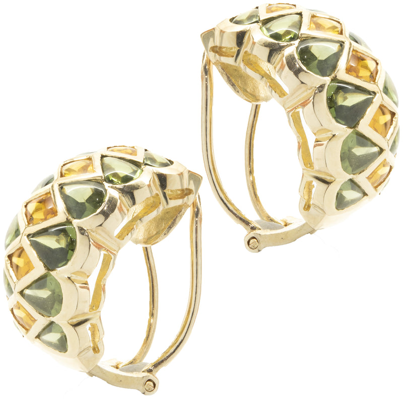 14 Karat Yellow Gold Green Quartz and Citrine Earrings