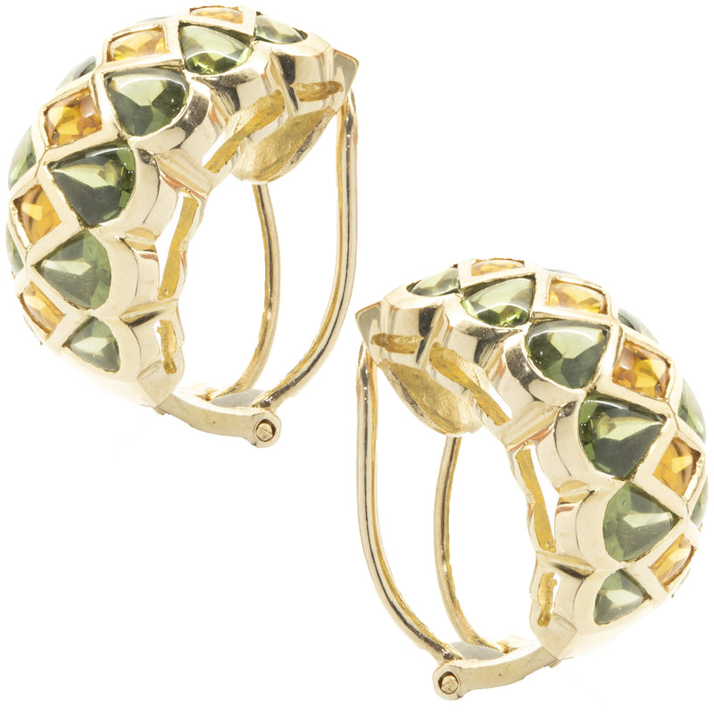 14 Karat Yellow Gold Green Quartz and Citrine Earrings
