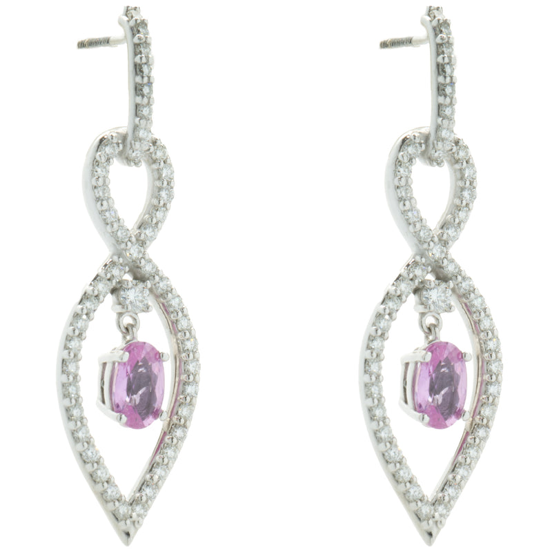 14 Karat White Gold Diamond and Floating Pink Sapphire Earrings