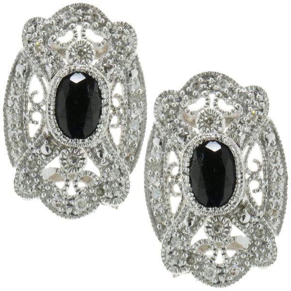14 Karat White Gold Vintage Art Deco Diamond and Sapphire Earrings