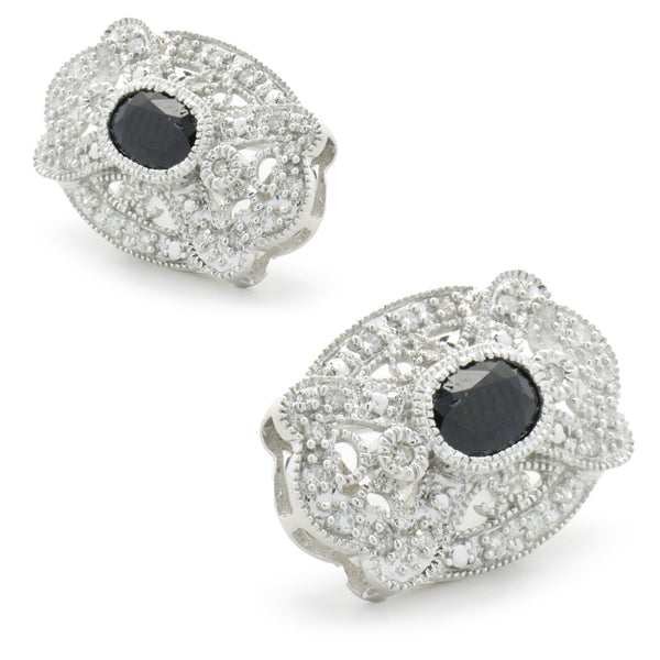 14 Karat White Gold Vintage Art Deco Diamond and Sapphire Earrings