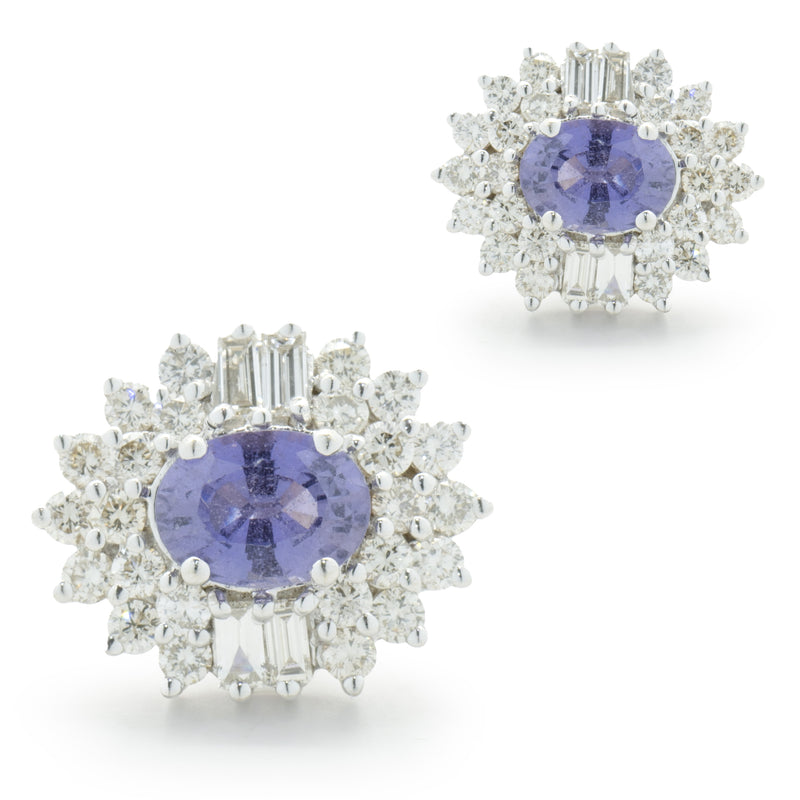 18 Karat White Gold Purple Sapphire and Diamond Cocktail Earrings