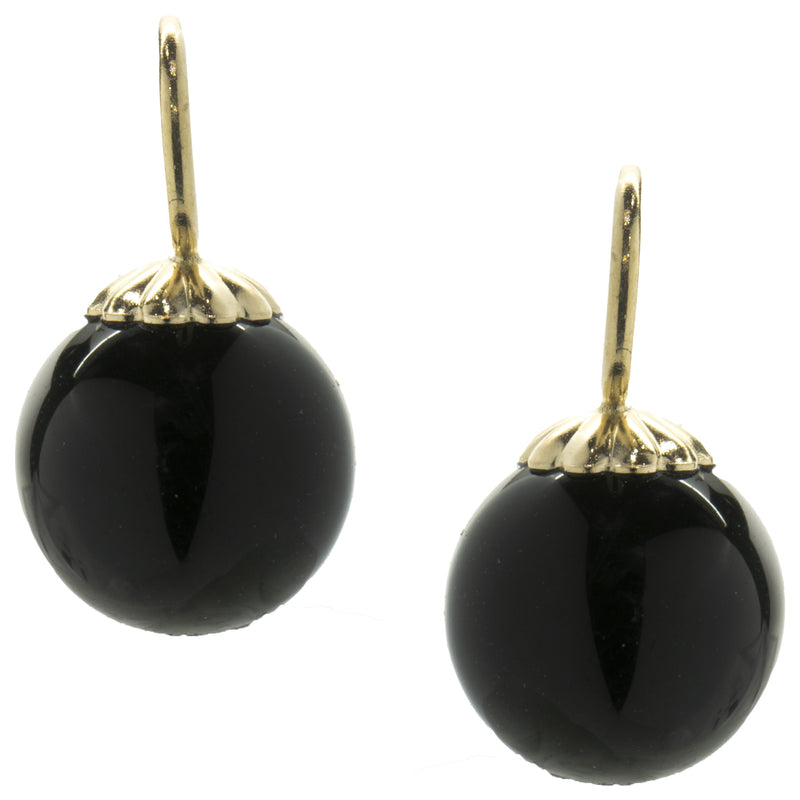 14 Karat Yellow Gold Black Onyx Ball Earring Enhancers