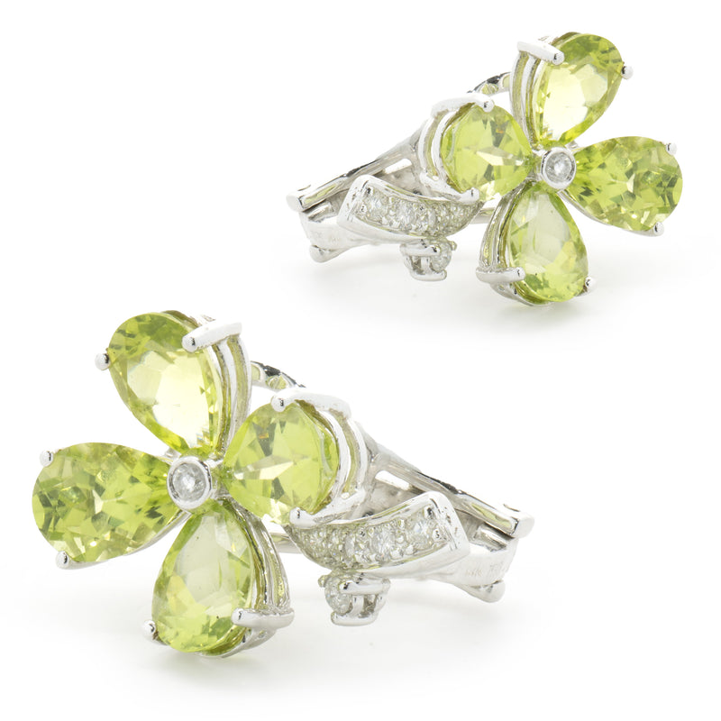 18 Karat White Gold Peridot and Diamond Clover Earrings