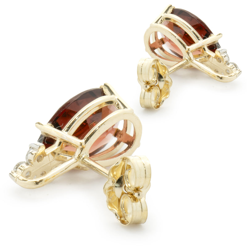 14 Karat Yellow Gold Garnet and Diamond Stud Earrings