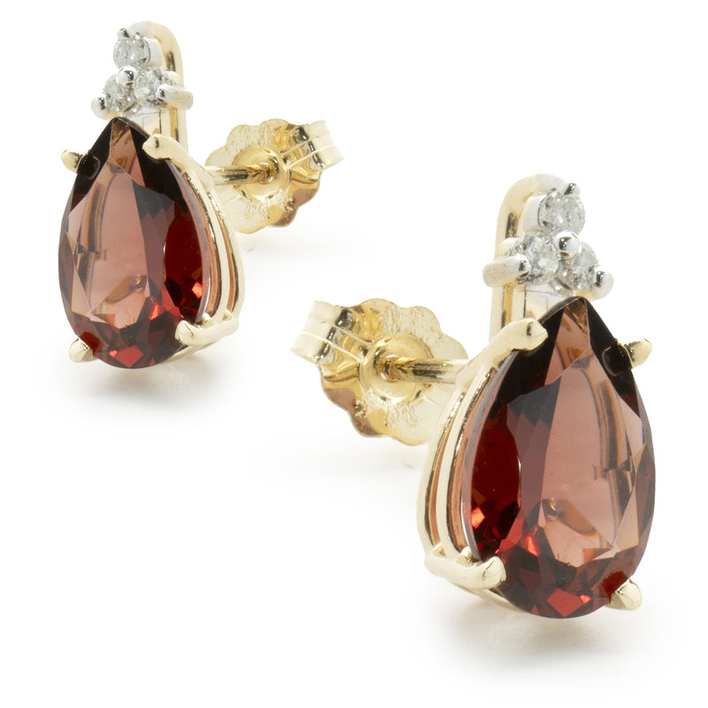 14 Karat Yellow Gold Garnet and Diamond Stud Earrings