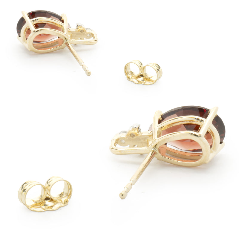 14 Karat Yellow Gold Garnet and Diamond Stud Earrings