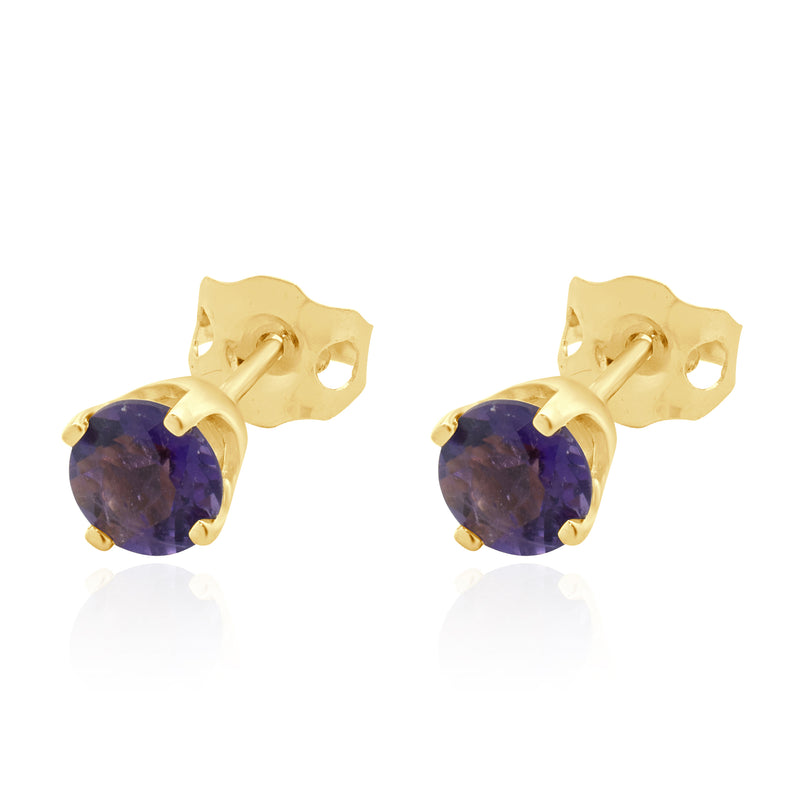 14 Karat Yellow Gold Amethyst Stud Earrings