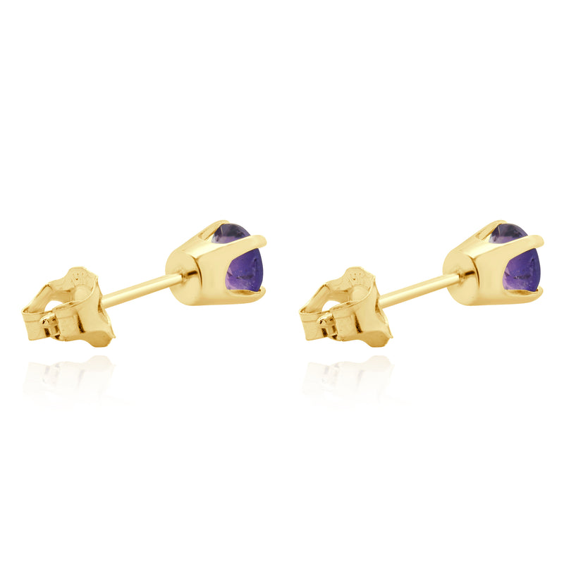 14 Karat Yellow Gold Amethyst Stud Earrings