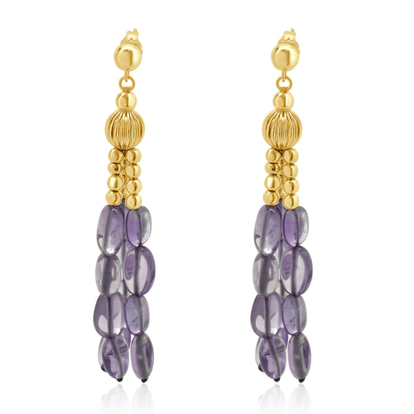 14 Karat Yellow Gold Three Strand Amethyst Drop Earrings
