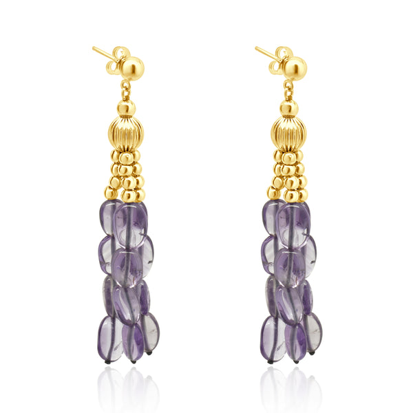 14 Karat Yellow Gold Three Strand Amethyst Drop Earrings