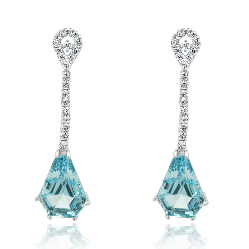 14 Karat White Gold Blue Topaz & Diamond Drop Earrings