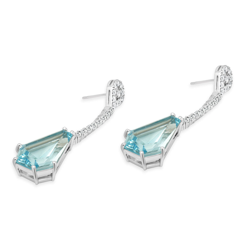 14 Karat White Gold Blue Topaz & Diamond Drop Earrings