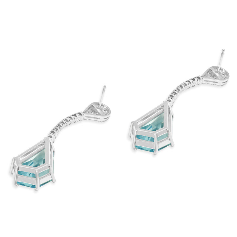 14 Karat White Gold Blue Topaz & Diamond Drop Earrings