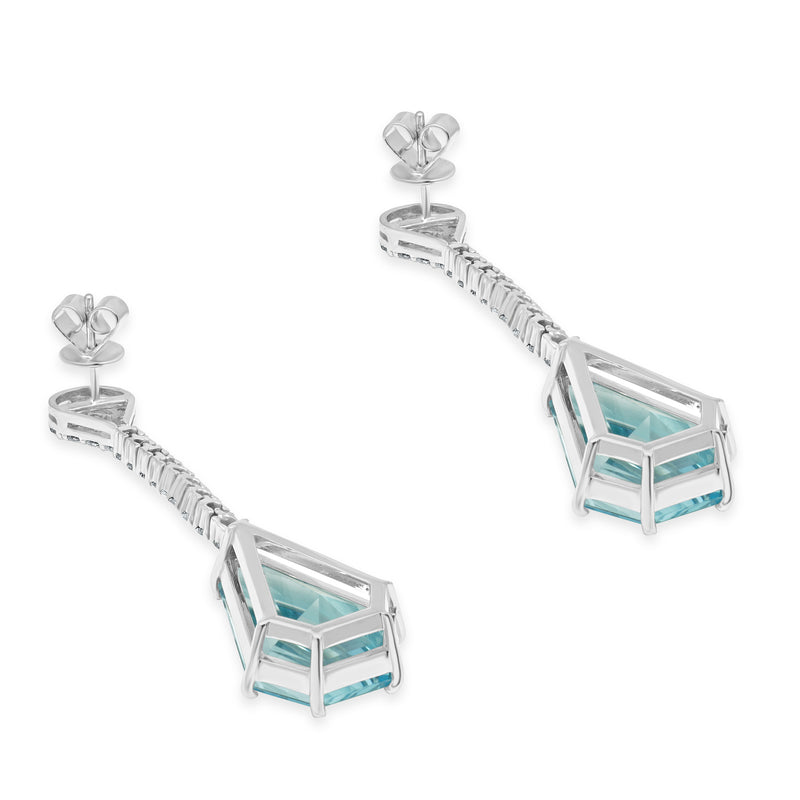 14 Karat White Gold Blue Topaz & Diamond Drop Earrings