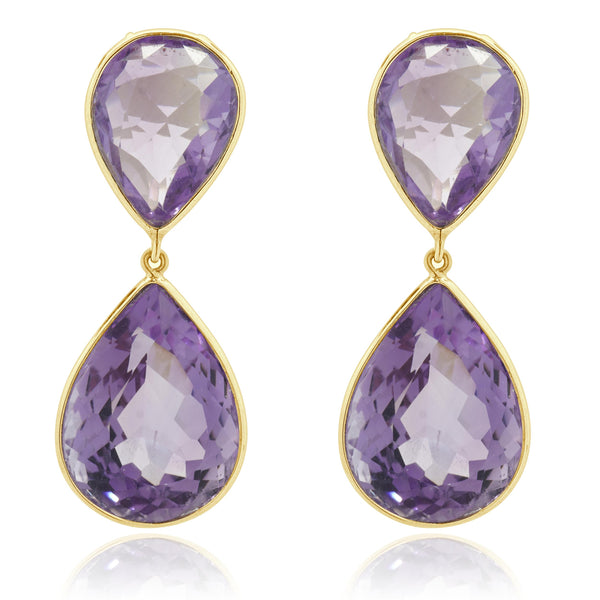 14 Karat Yellow Gold Amethyst Drop Earrings