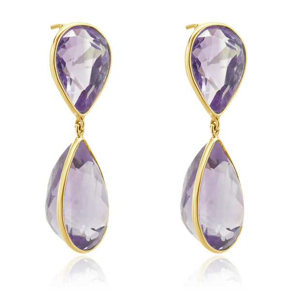 14 Karat Yellow Gold Amethyst Drop Earrings
