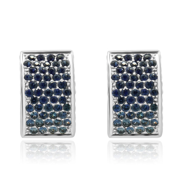 18 Karat White Gold Pave Sapphire & Diamond Huggie Hoop Earrings