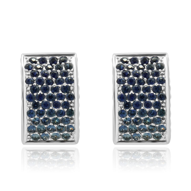 18 Karat White Gold Pave Sapphire & Diamond Huggie Hoop Earrings