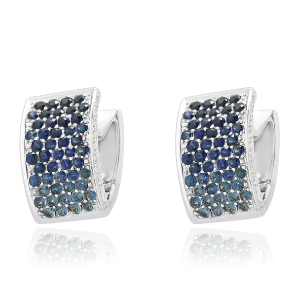18 Karat White Gold Pave Sapphire & Diamond Huggie Hoop Earrings