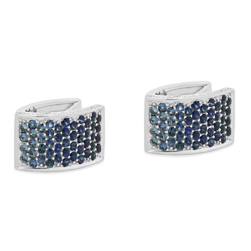 18 Karat White Gold Pave Sapphire & Diamond Huggie Hoop Earrings