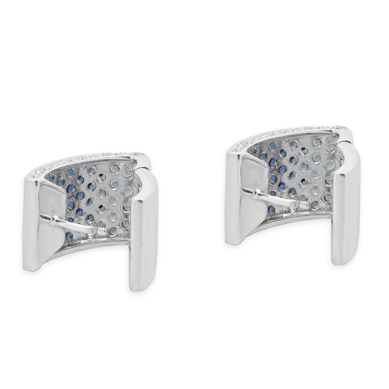 18 Karat White Gold Pave Sapphire & Diamond Huggie Hoop Earrings
