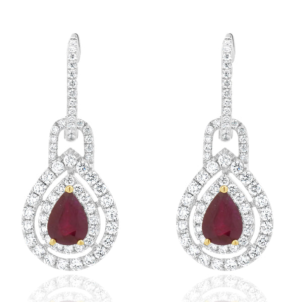 18 Karat White Gold Ruby and Diamond Drop Earrings