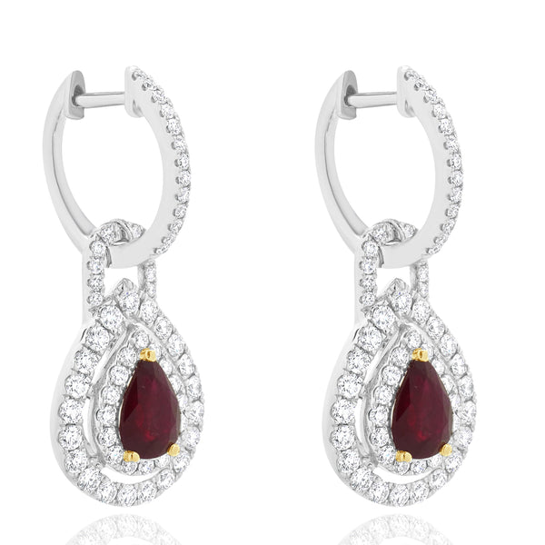 18 Karat White Gold Ruby and Diamond Drop Earrings